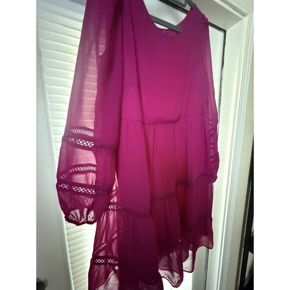 MAISON TARA FLARE PURPLE FUSIA RUFFLE DRESS SIZE 12 Crochet Fit And Flare - Picture 11 of 11